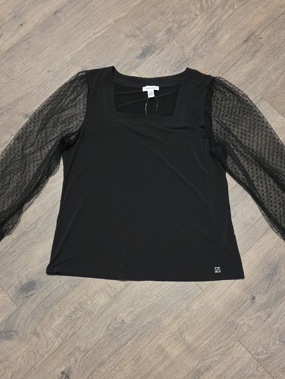 NWT Calvin Klein Puff Sheer-Sleeve Square Neck Blouse Top